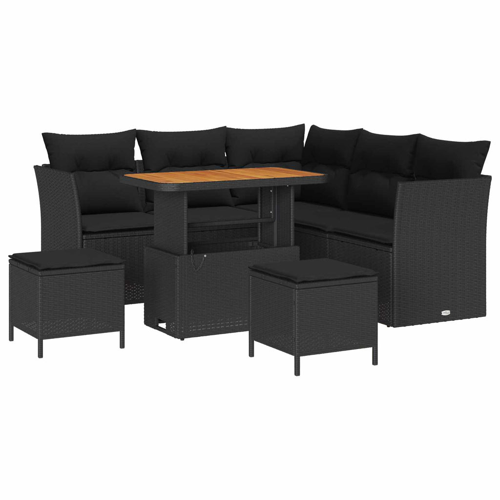 vidaXL Zestaw Sof na Ogród z poduszką z przechowywaniem 8 pcs Czarny