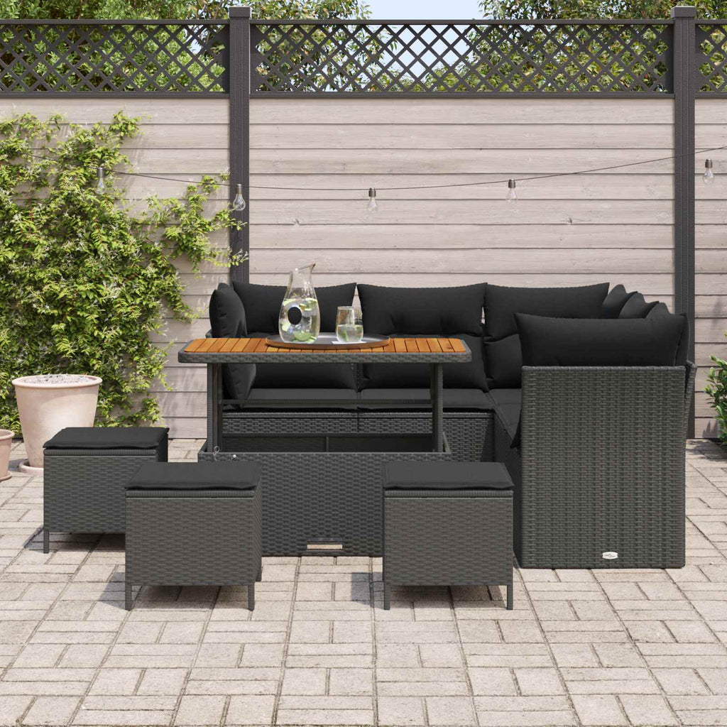 vidaXL Zestaw Sof na Ogród z poduszką z przechowywaniem 9 pcs Czarny