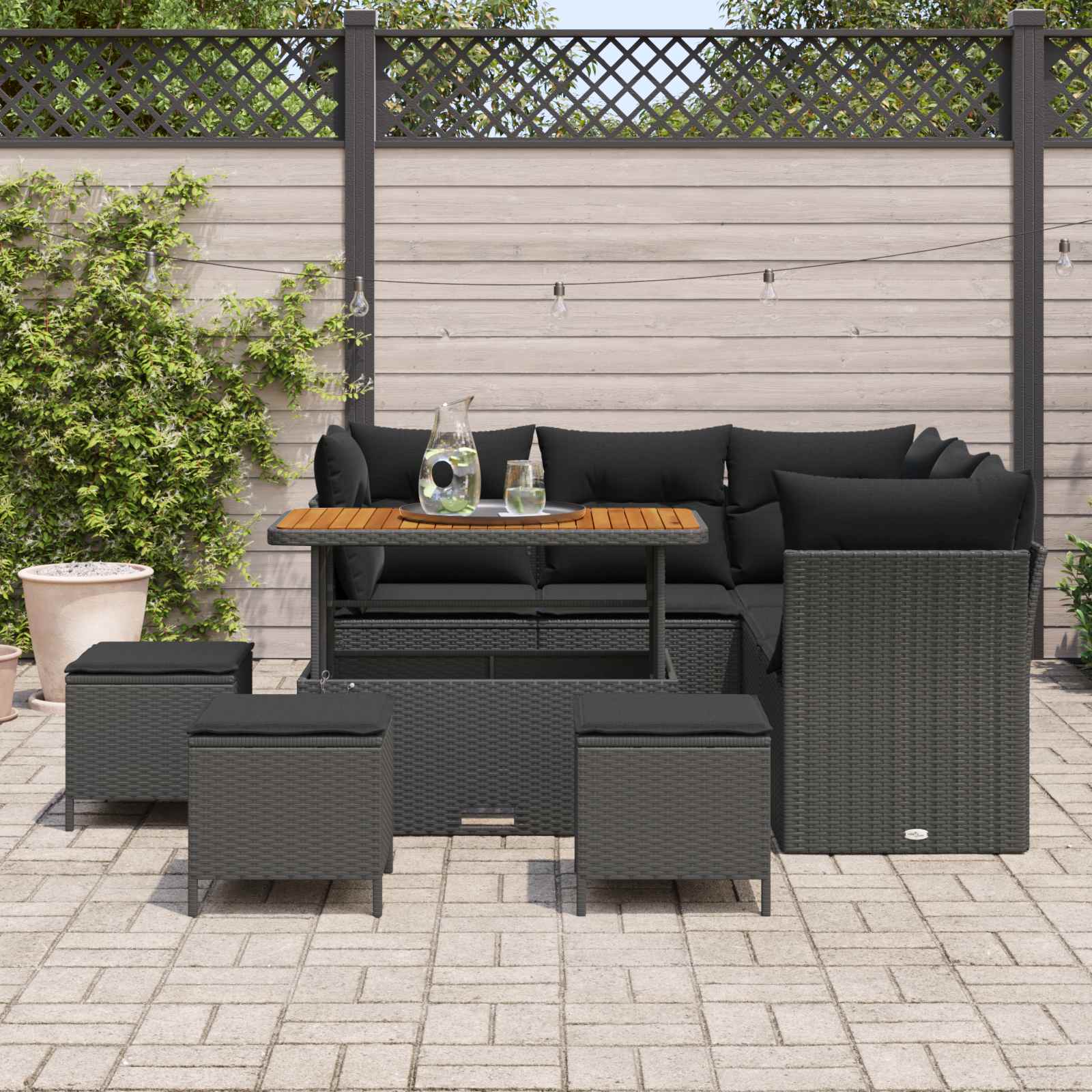 vidaXL Zestaw Sof na Ogród z poduszką z przechowywaniem 9 pcs Czarny