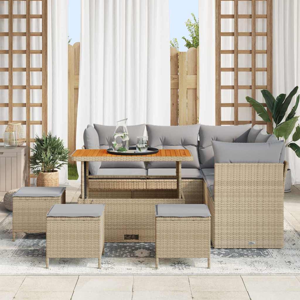 vidaXL Zestaw Sof na Ogród z poduszką 9 pcs beżowo-jasnoszary