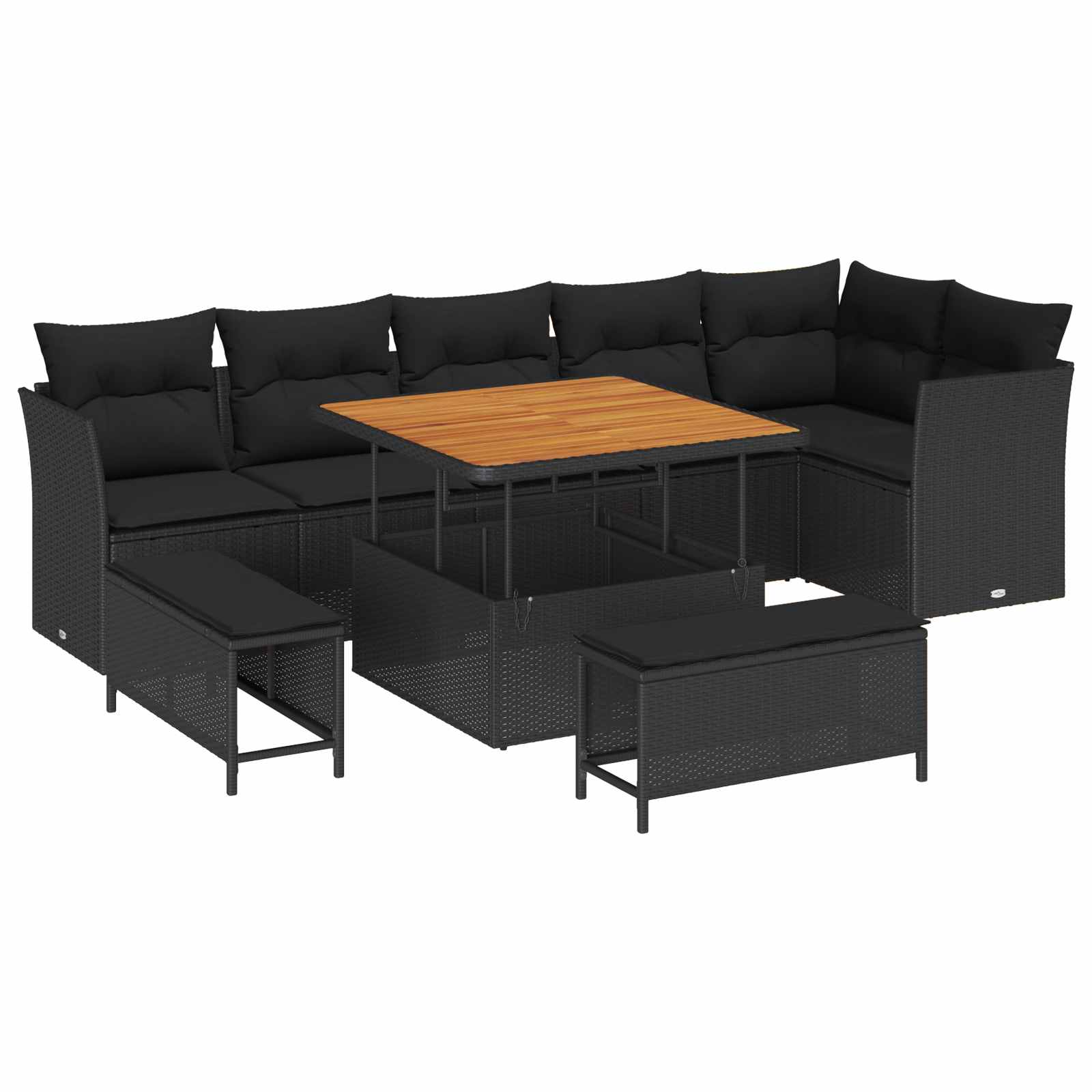 vidaXL Zestaw Sof na Ogród z poduszką z przechowywaniem 9 pcs Czarny