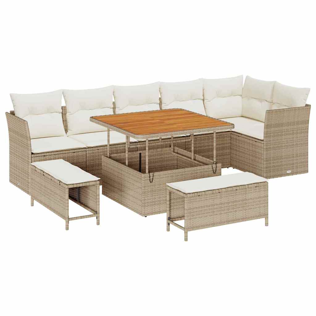 vidaXL Zestaw Sof na Ogród z poduszką 9 pcs beżowo-kremowy