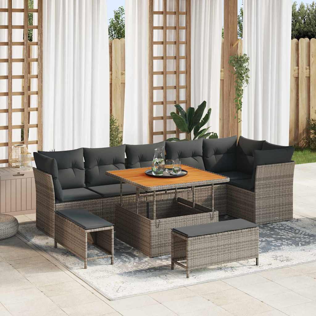 vidaXL Zestaw Sof na Ogród z poduszką z przechowywaniem 9 pcs Szary