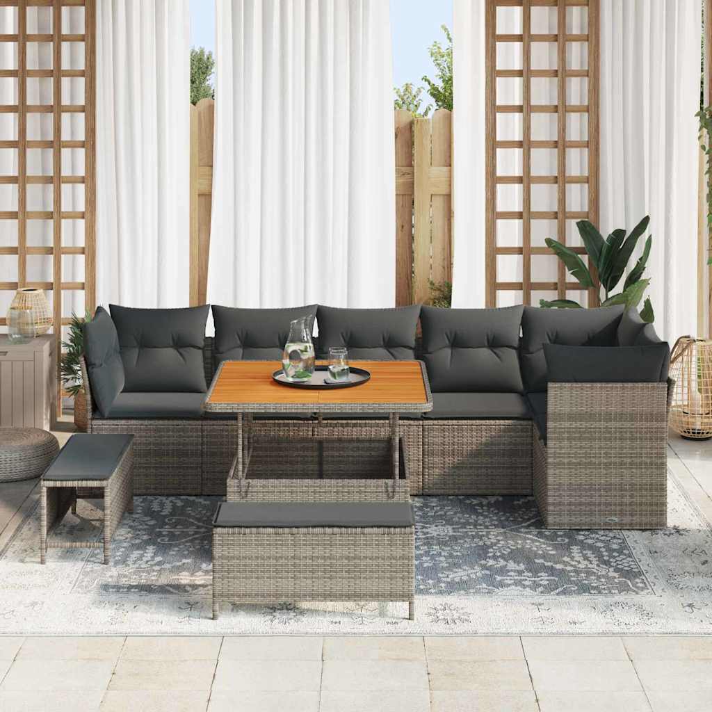 vidaXL Zestaw Sof na Ogród z poduszką z przechowywaniem 9 pcs Szary