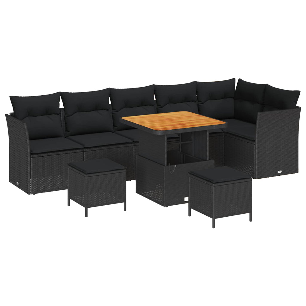 vidaXL Zestaw Sof na Ogród z poduszką z przechowywaniem 9 pcs Czarny