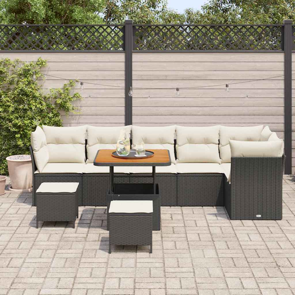 vidaXL Zestaw Sof na Ogród z poduszką 9 pcs Czarny i kremowy