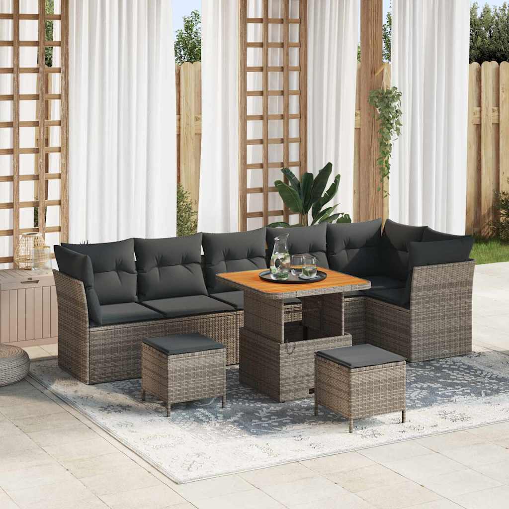 vidaXL Zestaw Sof na Ogród z poduszką z przechowywaniem 9 pcs Szary