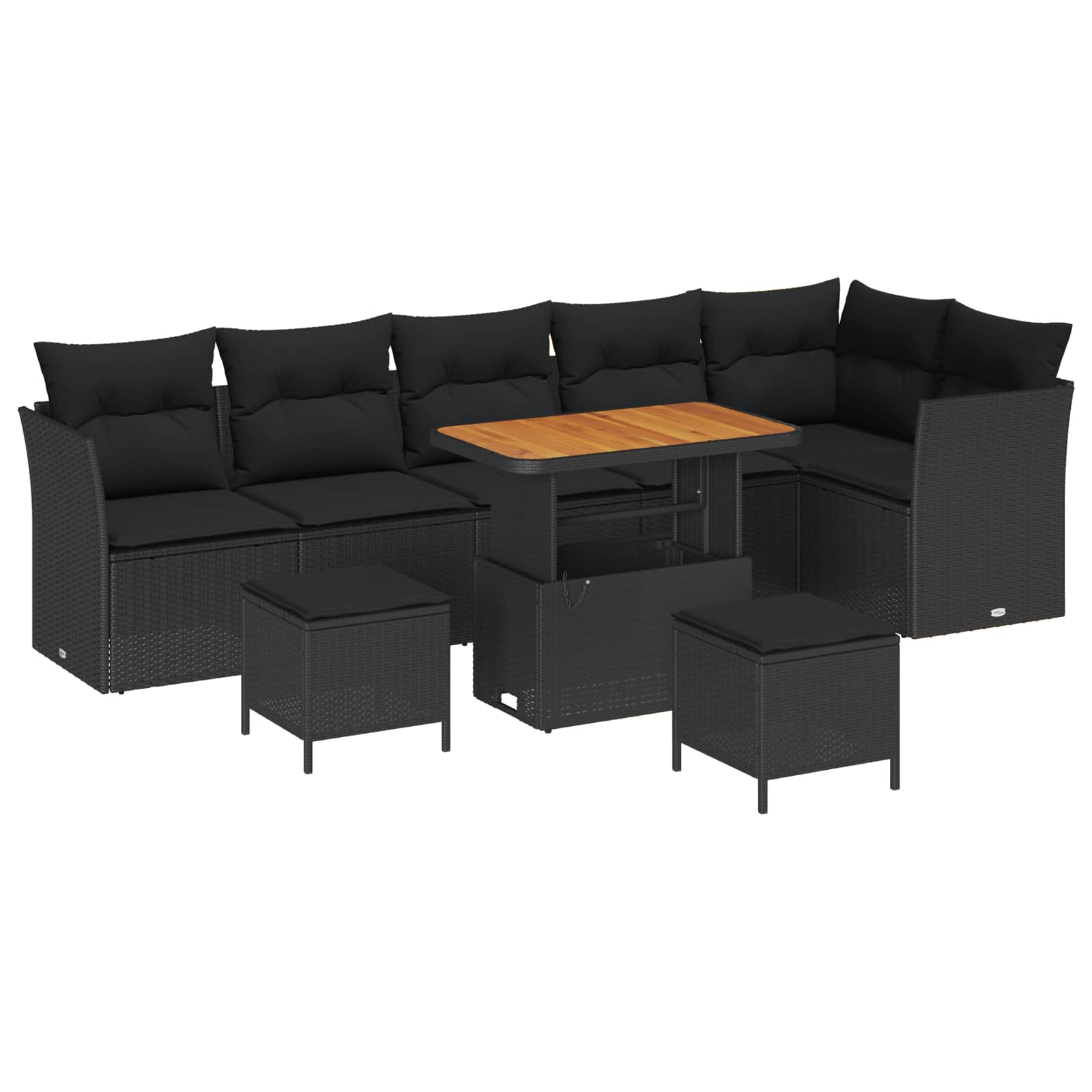 vidaXL Zestaw Sof na Ogród z poduszką 9 pcs Czarny 90 x 55 x 71 cm