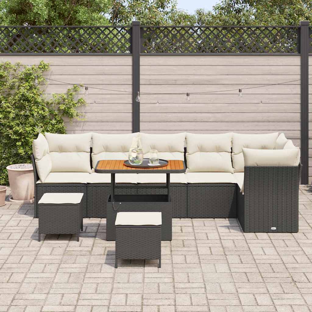 vidaXL Zestaw Sof na Ogród z poduszką 9 pcs Czarny i kremowy