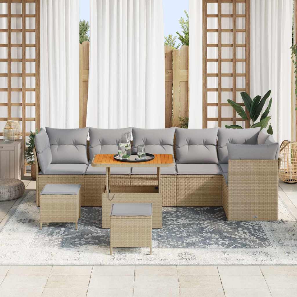 vidaXL Zestaw Sof na Ogród z poduszką 9 pcs beżowo-jasnoszary