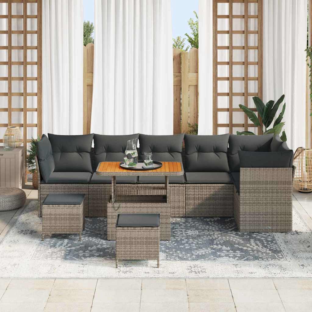 vidaXL Zestaw Sof na Ogród z poduszką z przechowywaniem 9 pcs Szary