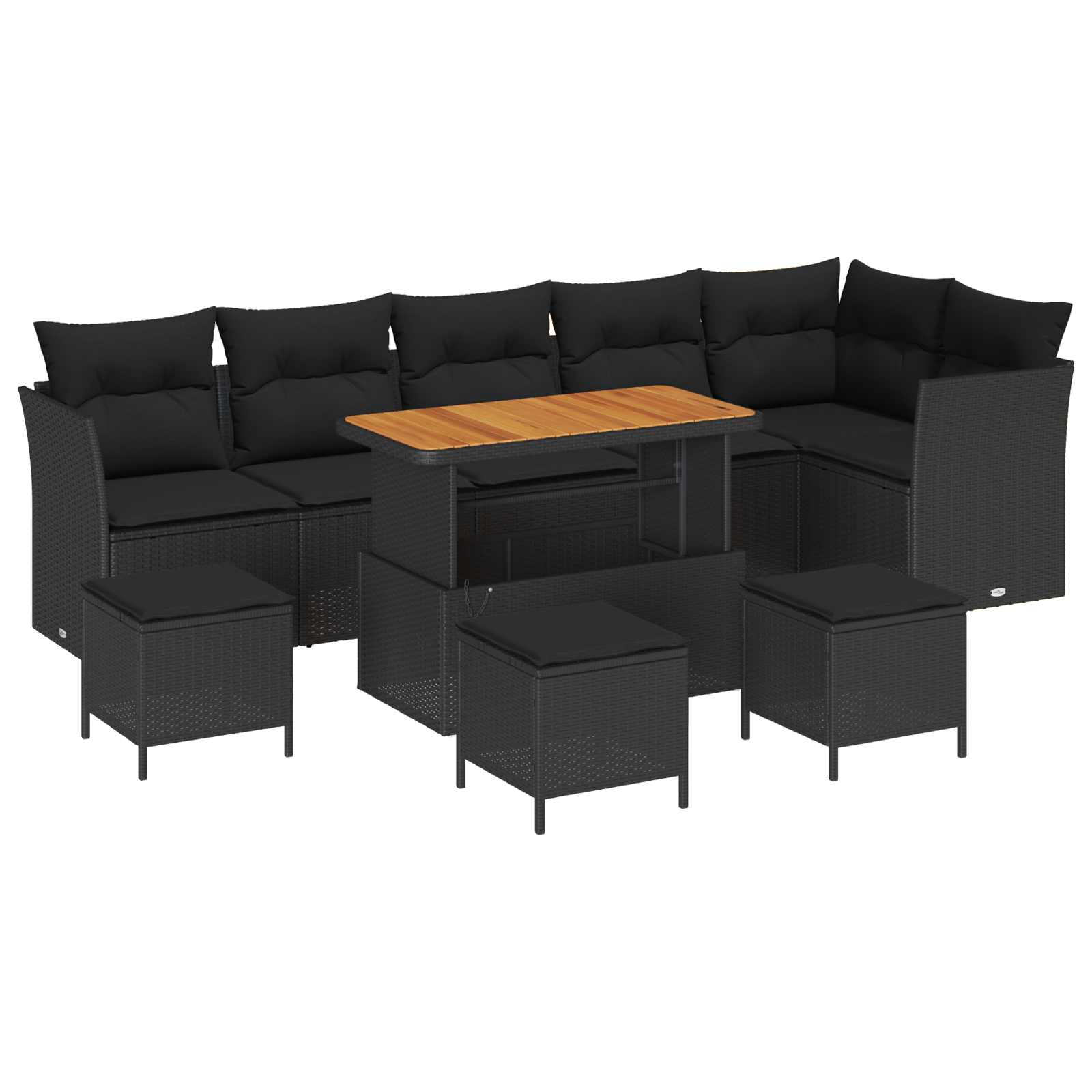 vidaXL Zestaw Sof na Ogród z poduszką z przechowywaniem 10 pcs Czarny