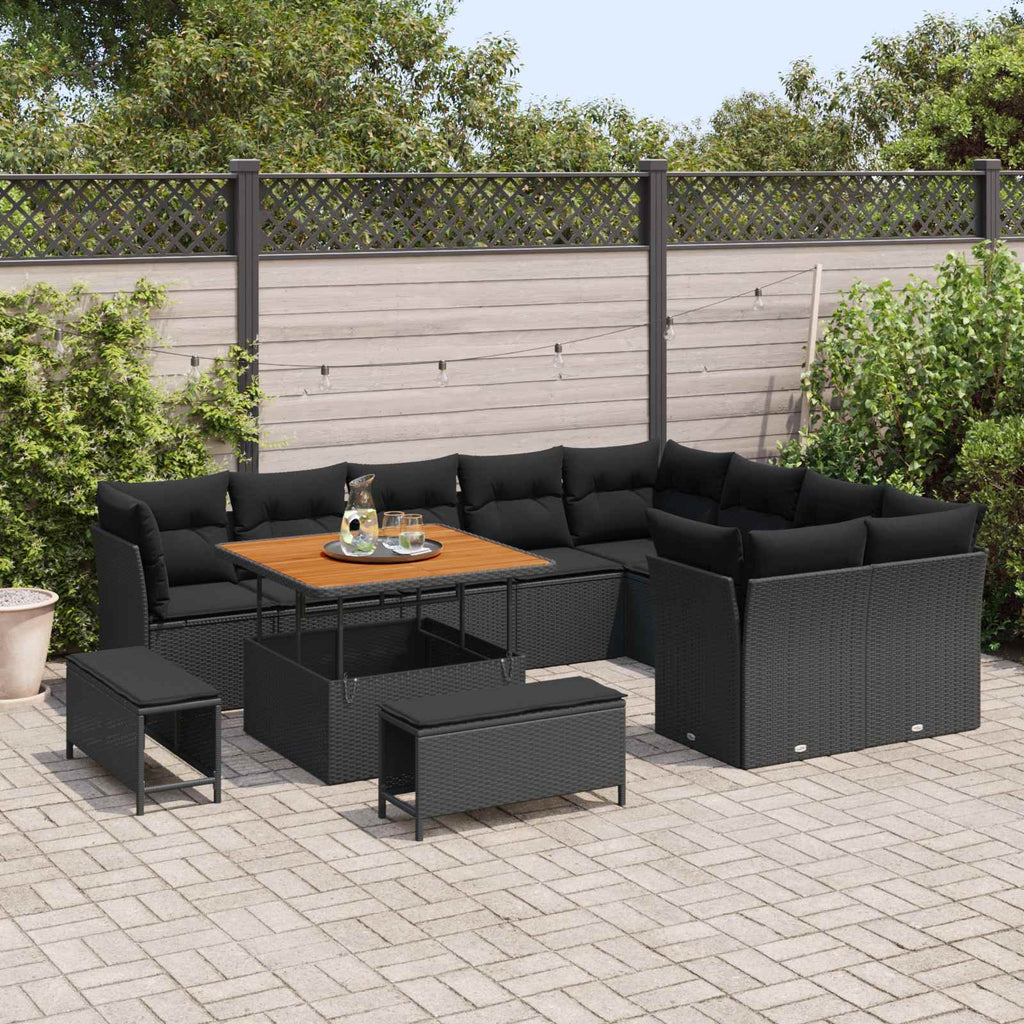 vidaXL Zestaw Sof na Ogród z poduszką z przechowywaniem 12 pcs Czarny