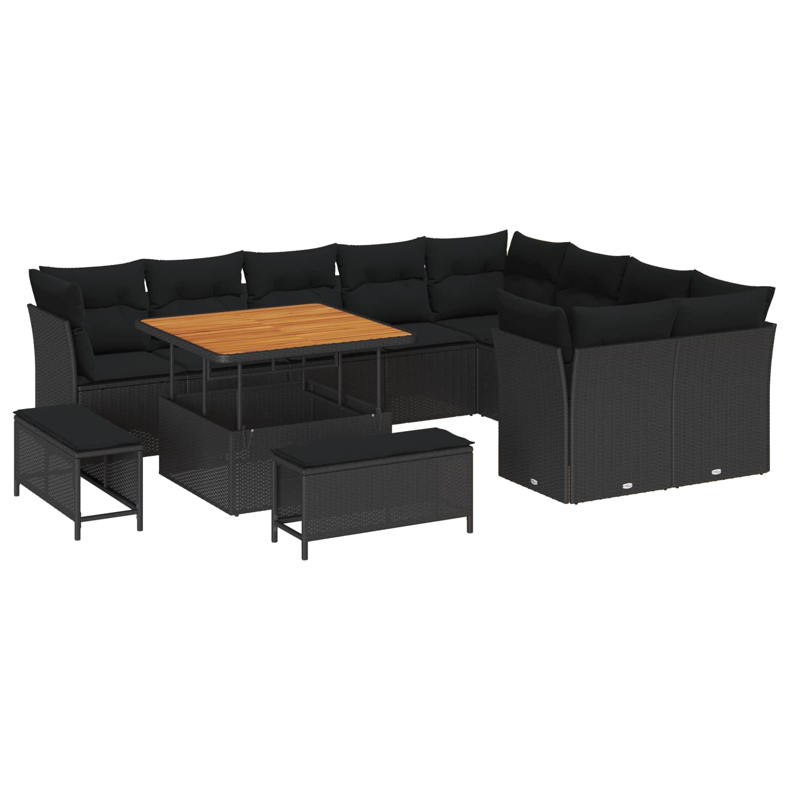 vidaXL Zestaw Sof na Ogród z poduszką z przechowywaniem 12 pcs Czarny