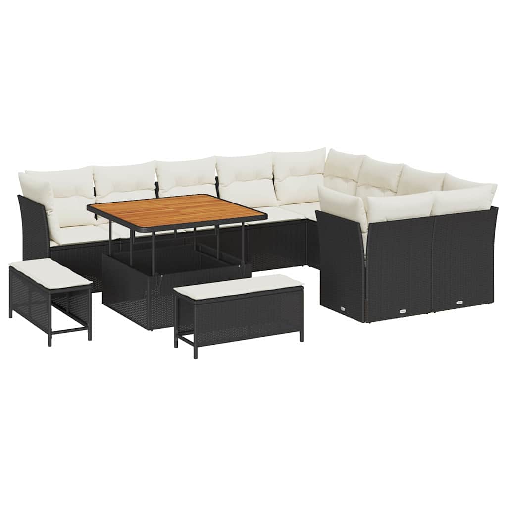 vidaXL Zestaw Sof na Ogród z poduszką 12 pcs Czarny i kremowy
