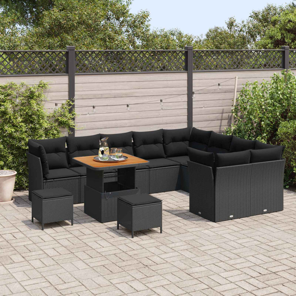 vidaXL Zestaw Sof na Ogród z poduszką z przechowywaniem 12 pcs Czarny
