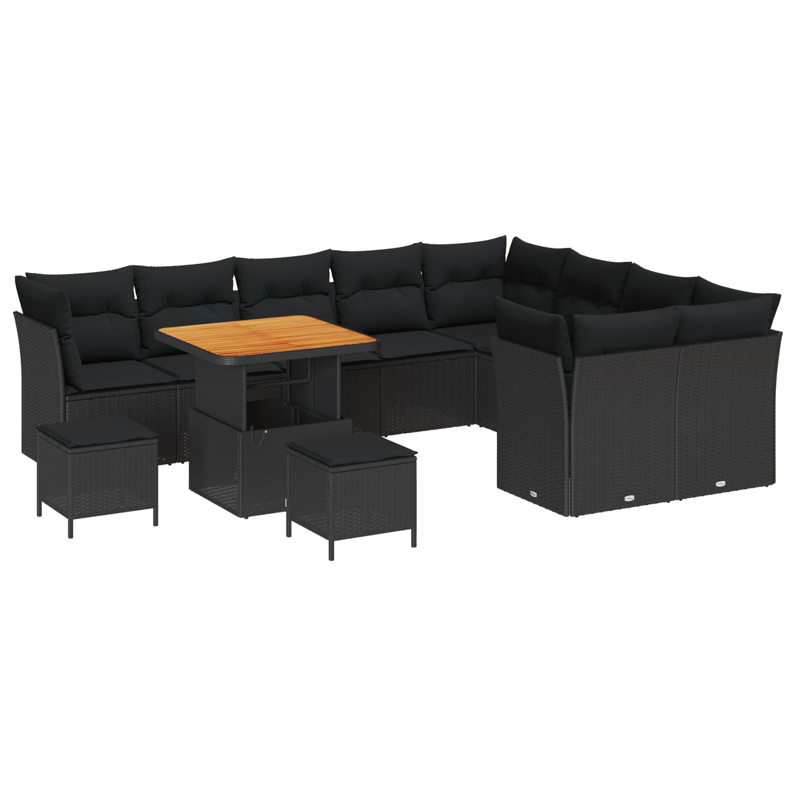 vidaXL Zestaw Sof na Ogród z poduszką z przechowywaniem 12 pcs Czarny
