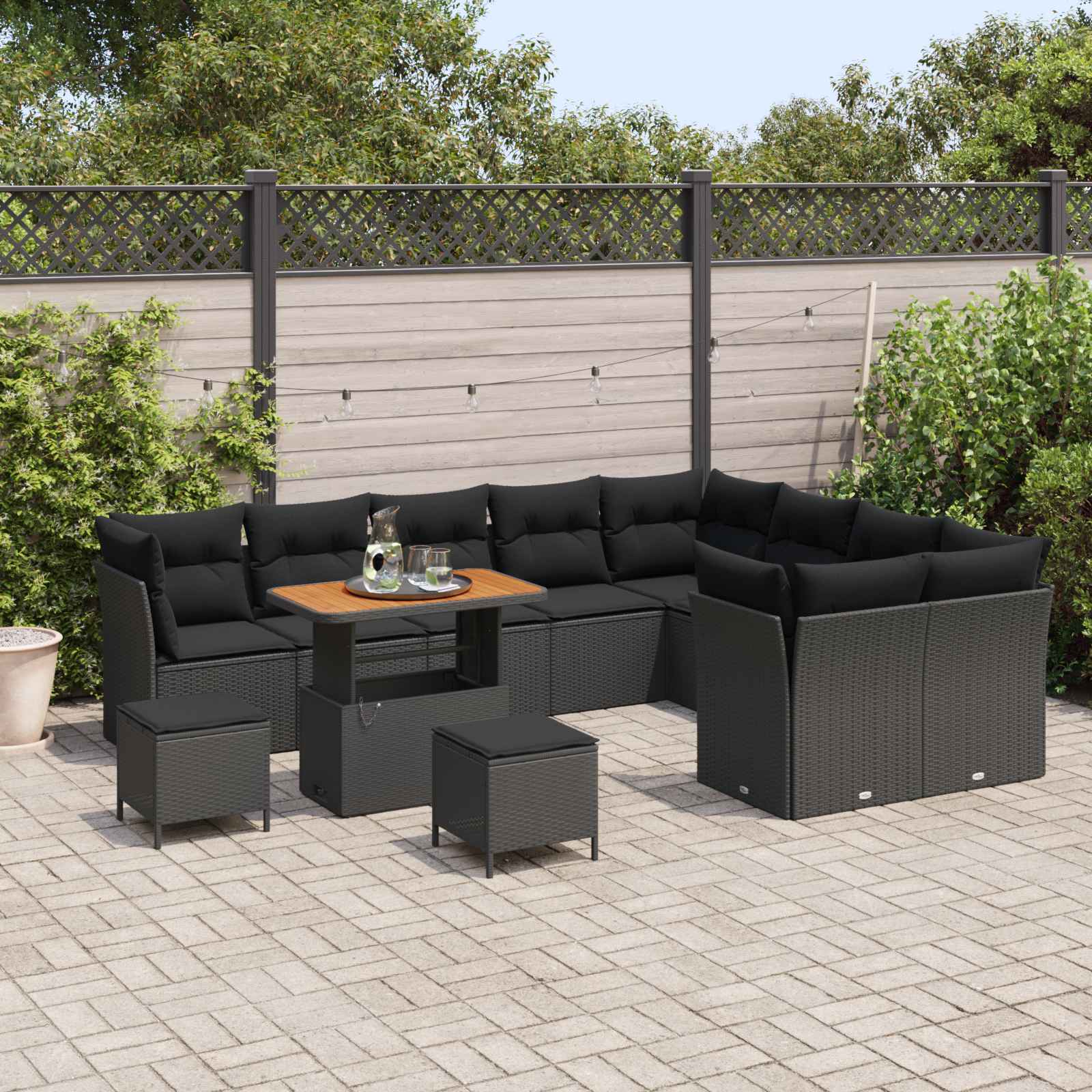 vidaXL Zestaw Sof na Ogród z poduszką z przechowywaniem 12 pcs Czarny