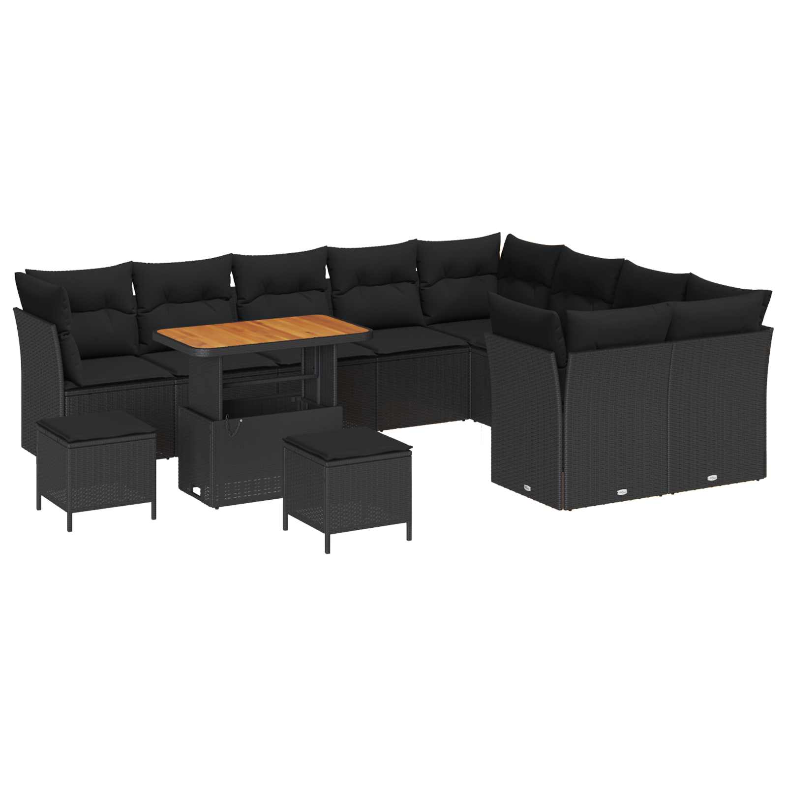 vidaXL Zestaw Sof na Ogród z poduszką z przechowywaniem 12 pcs Czarny