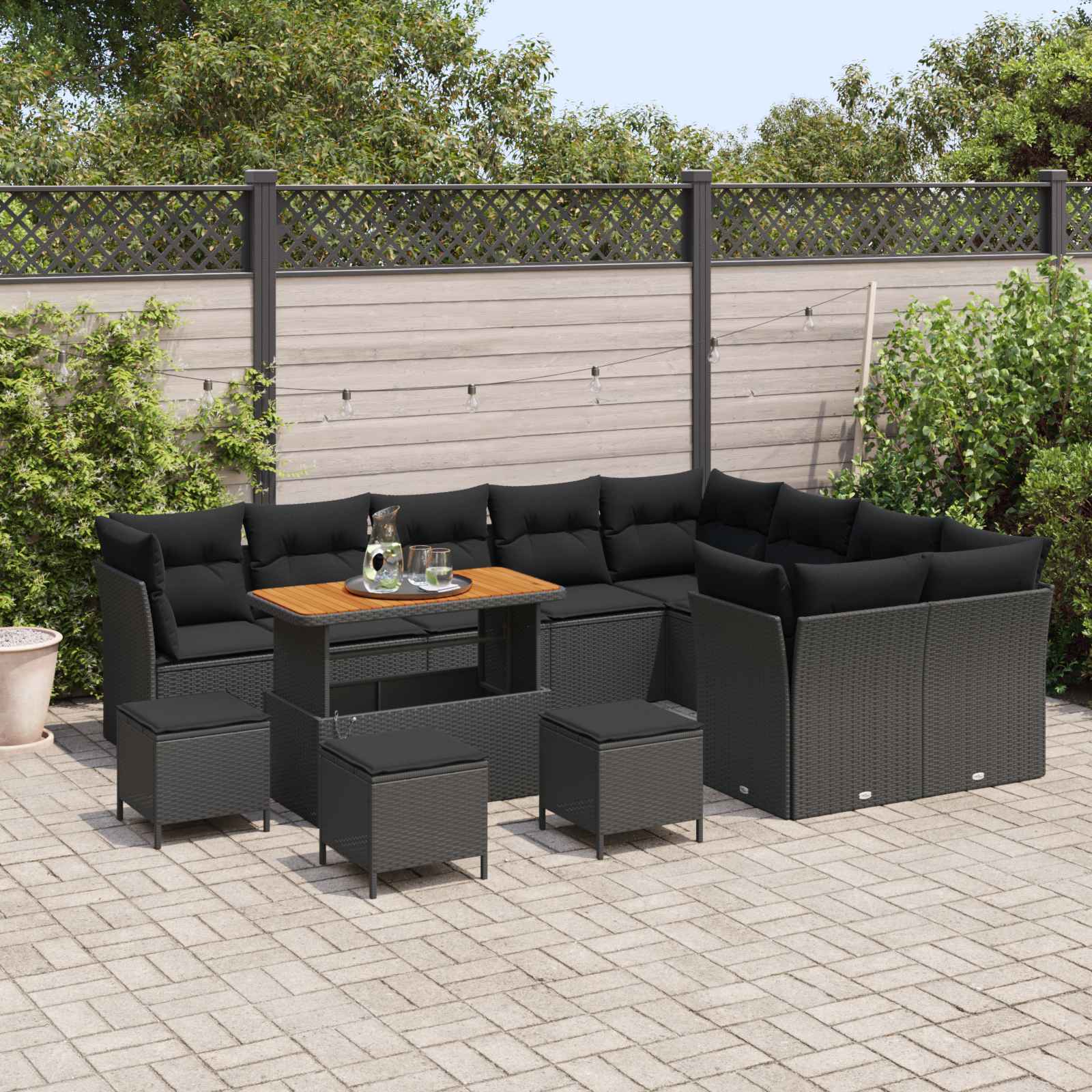 vidaXL Zestaw Sof na Ogród z poduszką z przechowywaniem 13 pcs Czarny