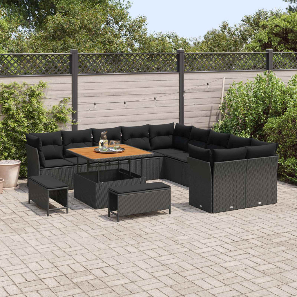 vidaXL Zestaw Sof na Ogród z poduszką 13 pcs Czarny polirattan