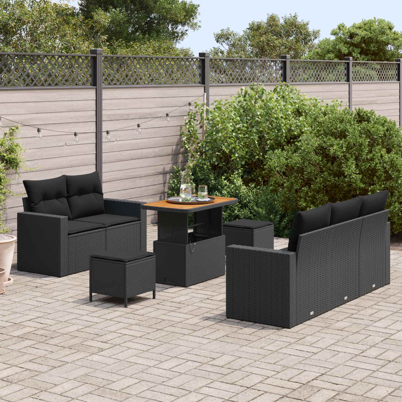 vidaXL Zestaw Sof na Ogród z poduszką 8 pcs Czarny polirattan