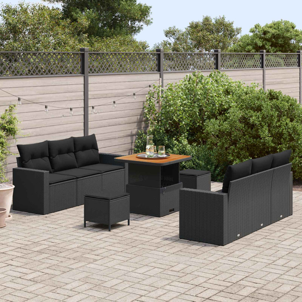 vidaXL Zestaw Sof na Ogród z poduszką z przechowywaniem 9 pcs Czarny