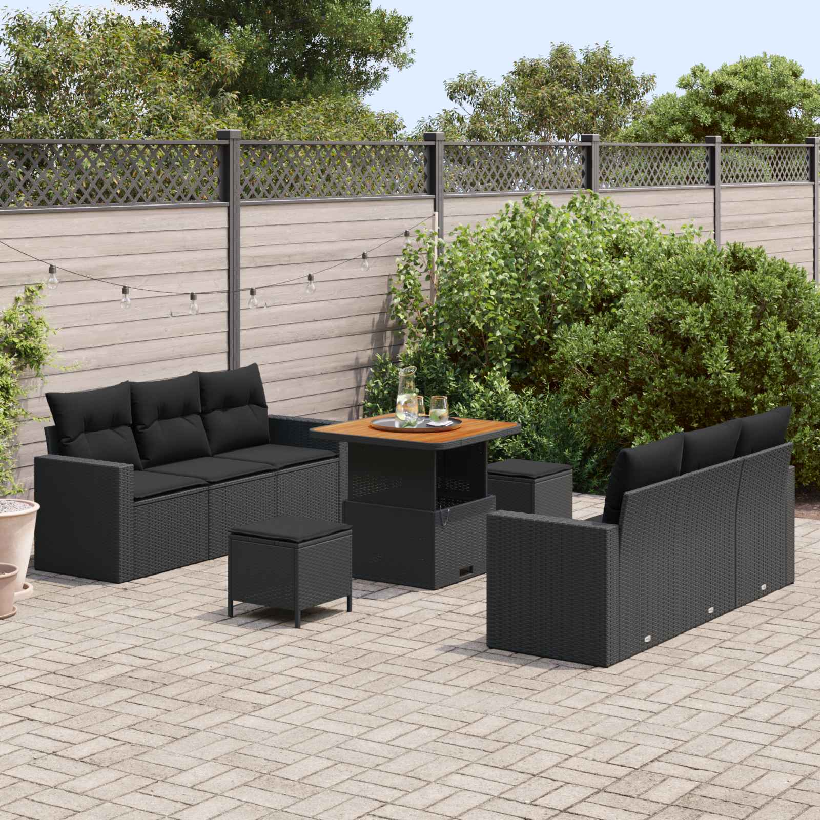 vidaXL Zestaw Sof na Ogród z poduszką z przechowywaniem 9 pcs Czarny