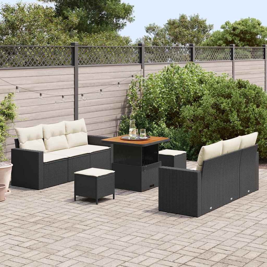 vidaXL Zestaw Sof na Ogród z poduszką 9 pcs Czarny i kremowy