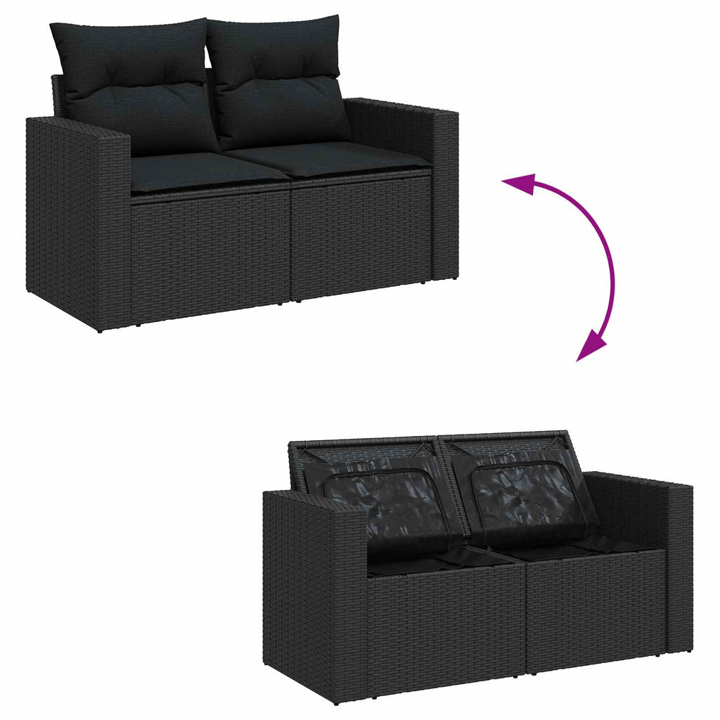 vidaXL Zestaw Sof na Ogród z poduszką z przechowywaniem 9 pcs Czarny