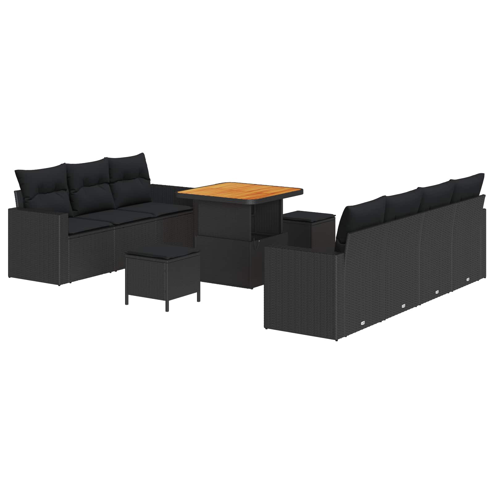 vidaXL Zestaw Sof na Ogród z poduszką z przechowywaniem 10 pcs Czarny