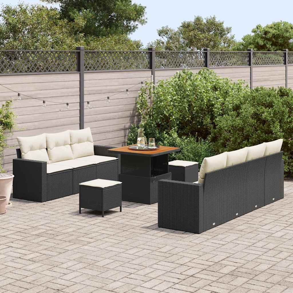 vidaXL Zestaw Sof na Ogród z poduszką 10 pcs Czarny i kremowy
