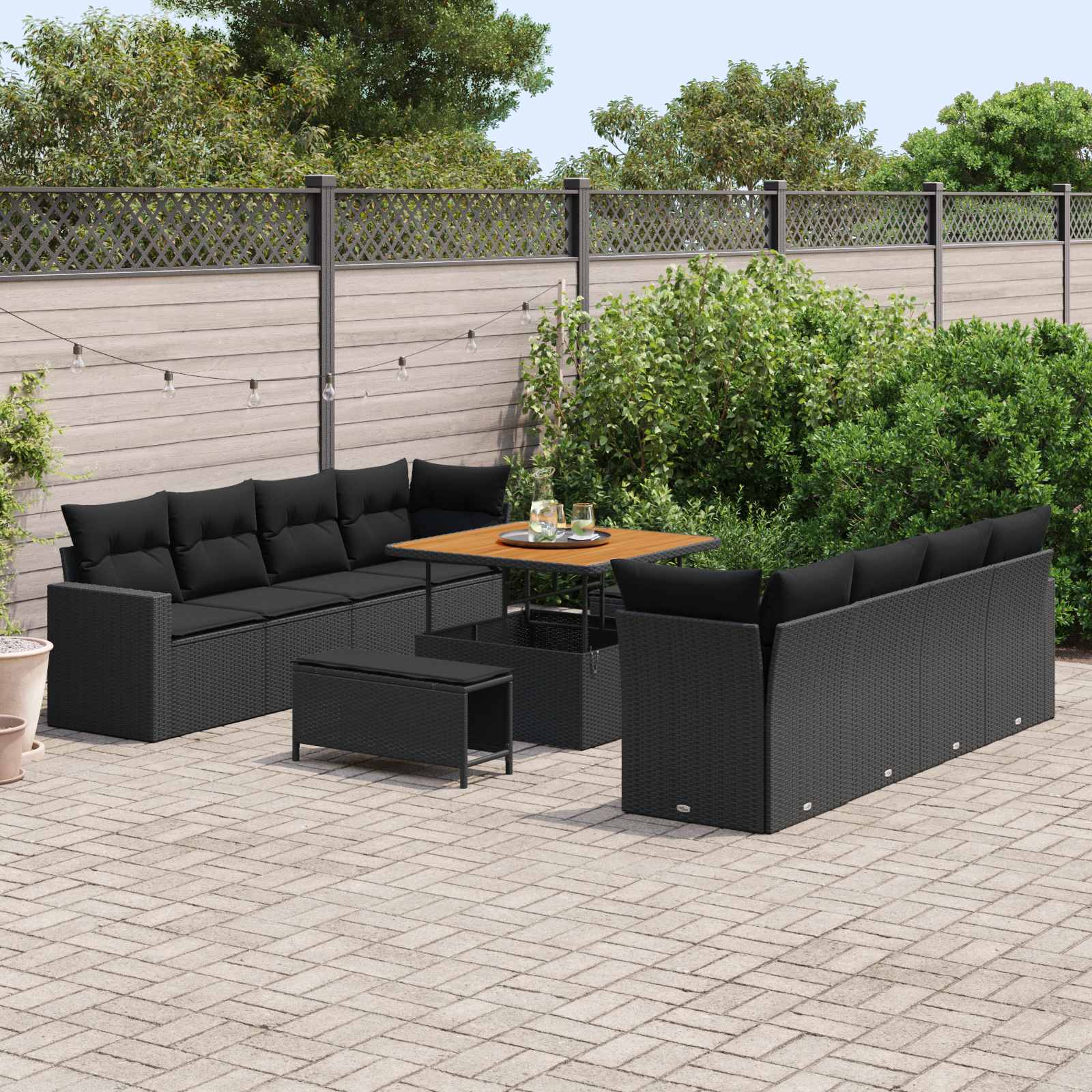 vidaXL Zestaw Sof na Ogród z poduszką 12 pcs Czarny polirattan