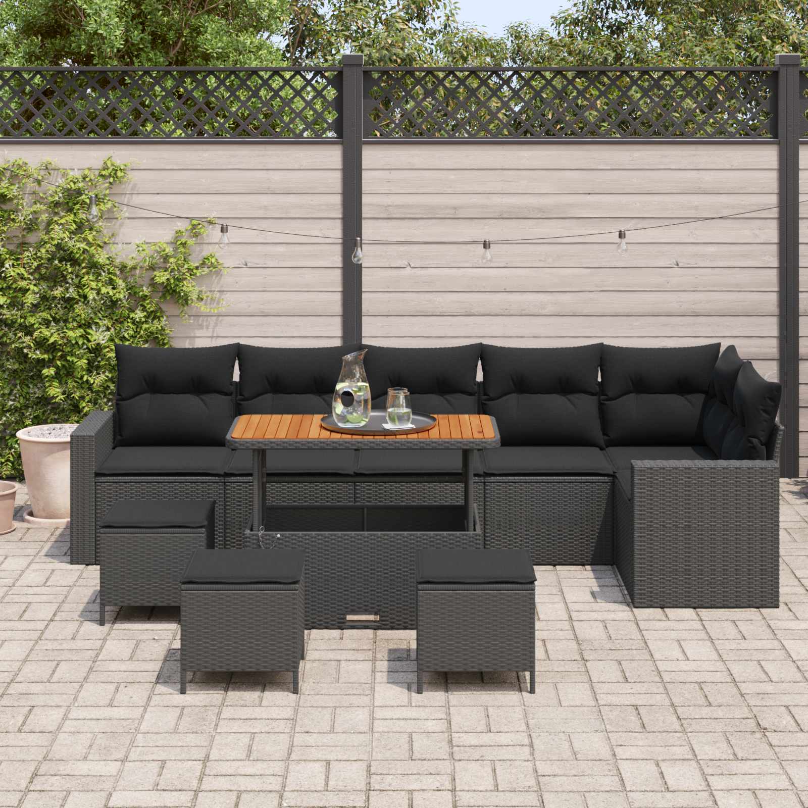 vidaXL Zestaw Sof na Ogród z poduszką 12 pcs Czarny polirattan
