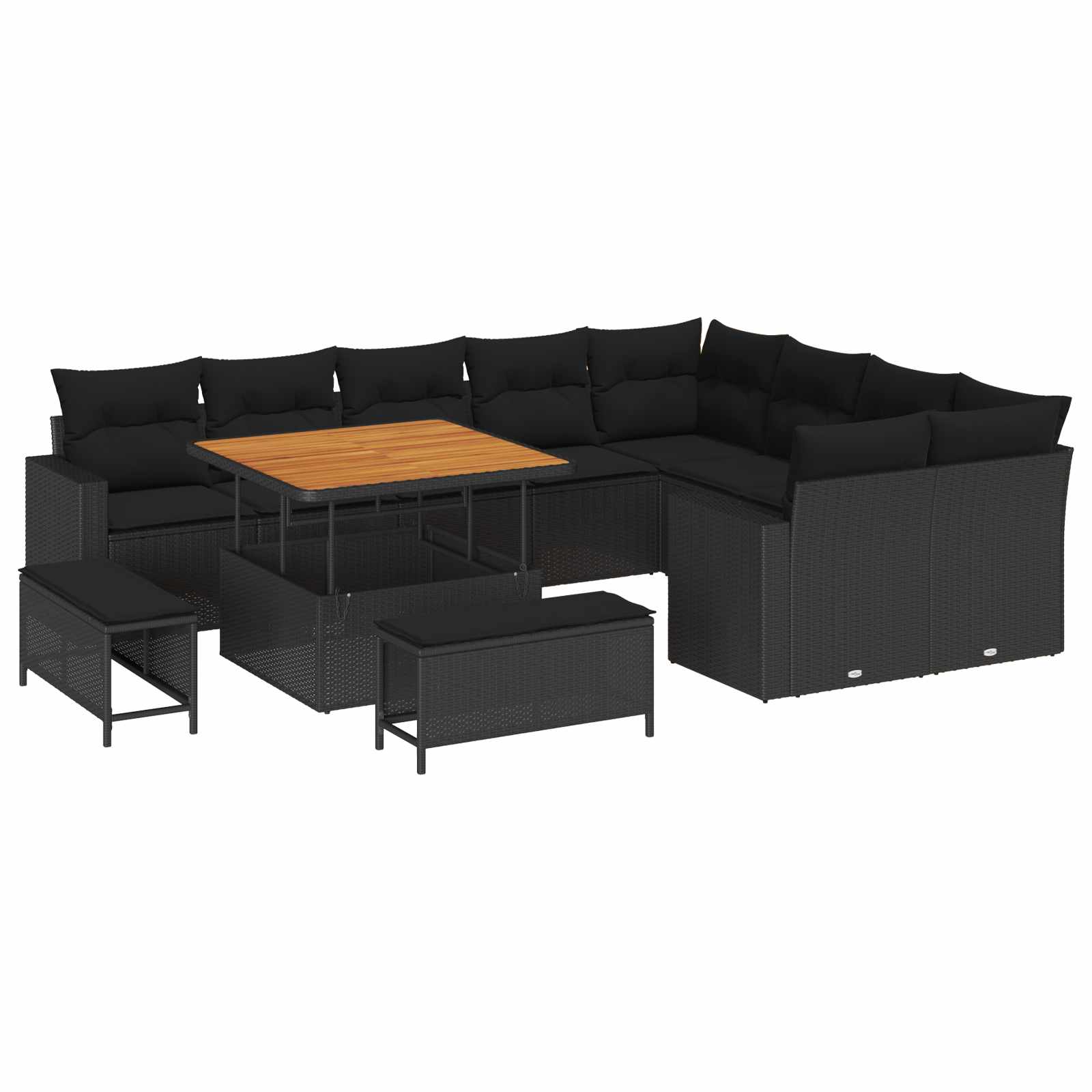 vidaXL Zestaw Sof na Ogród z poduszką 13 pcs Czarny polirattan