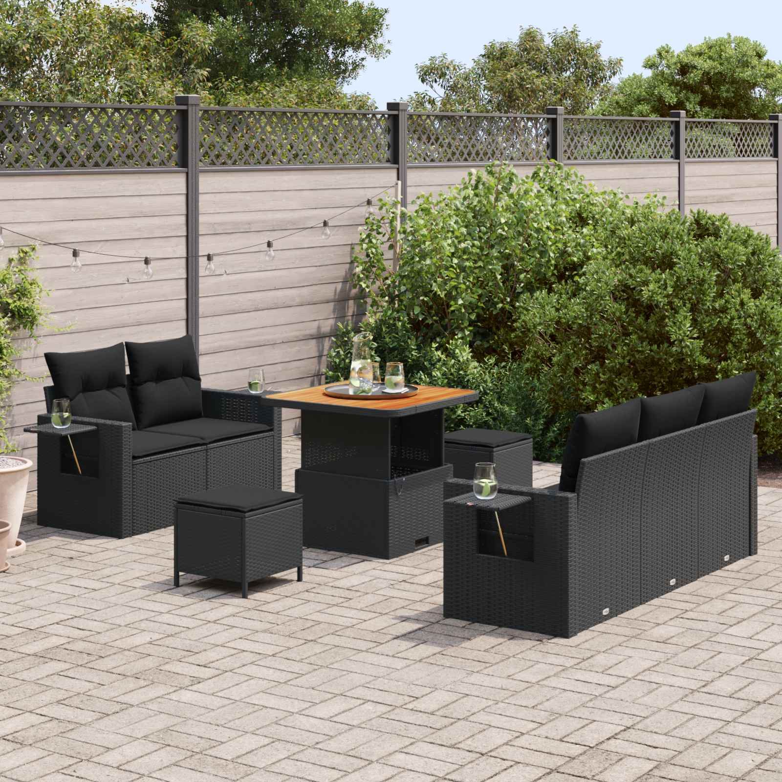 vidaXL Zestaw Sof na Ogród z poduszką 10 pcs Czarny polirattan