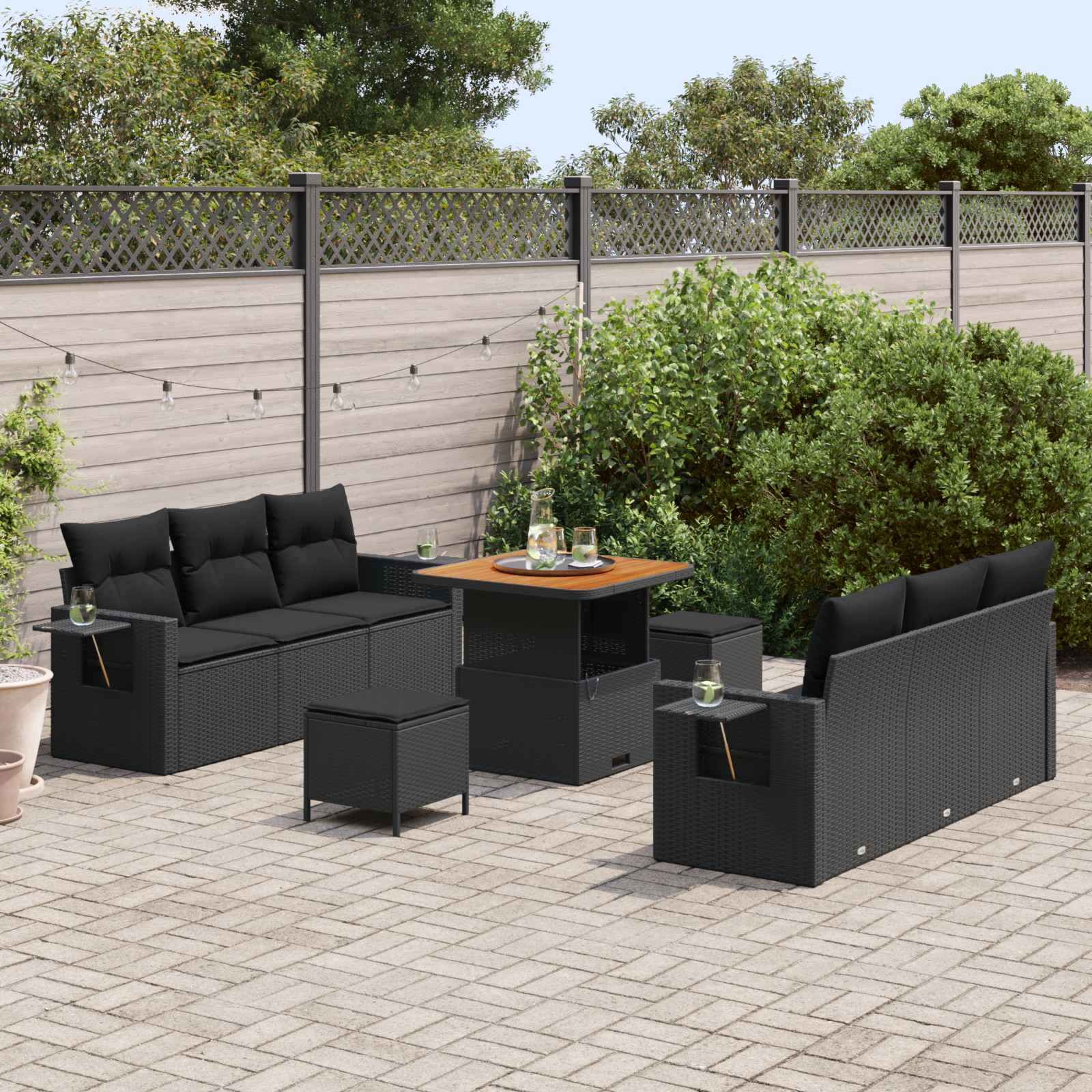 vidaXL Zestaw Sof na Ogród z poduszką z przechowywaniem 9 pcs Czarny