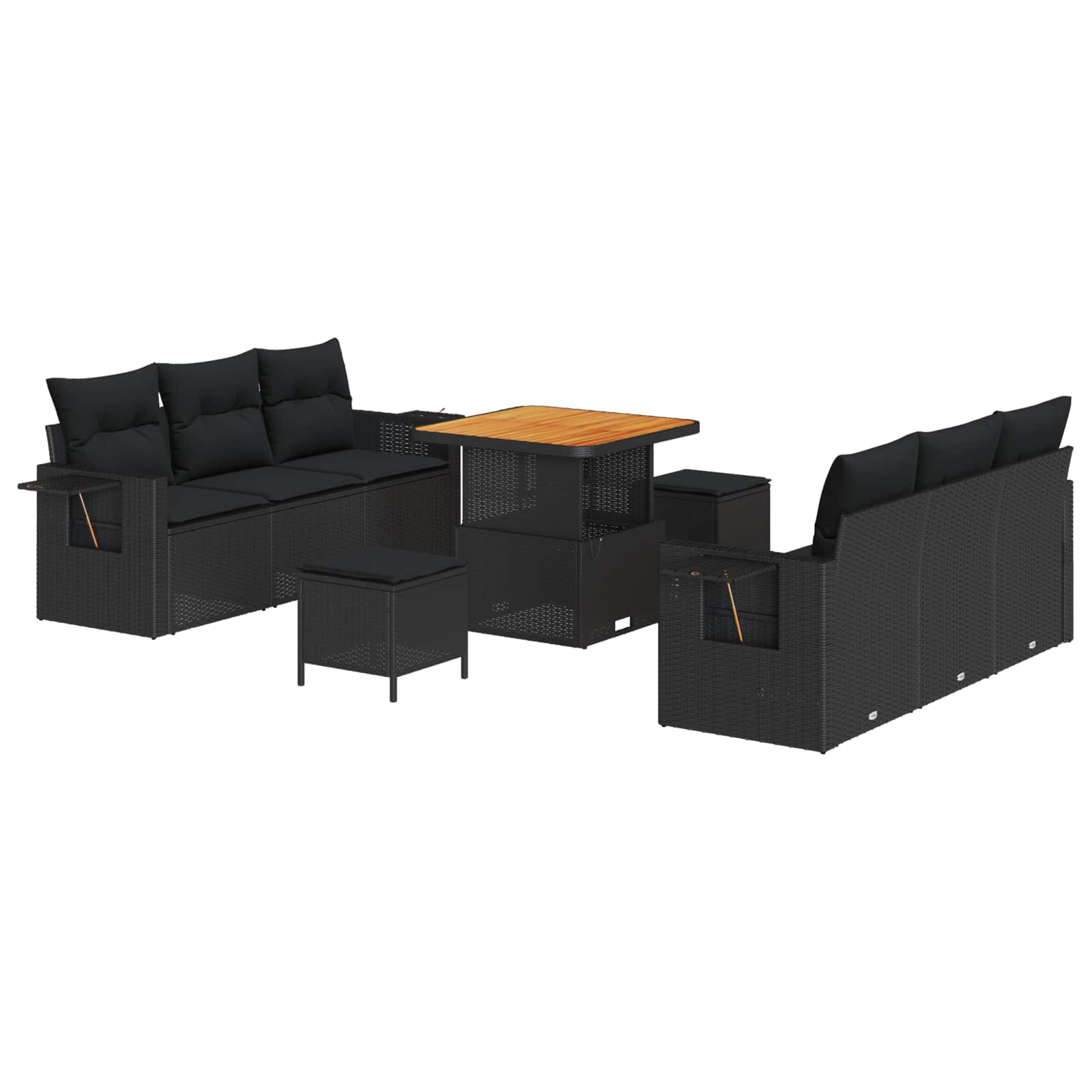 vidaXL Zestaw Sof na Ogród z poduszką z przechowywaniem 9 pcs Czarny