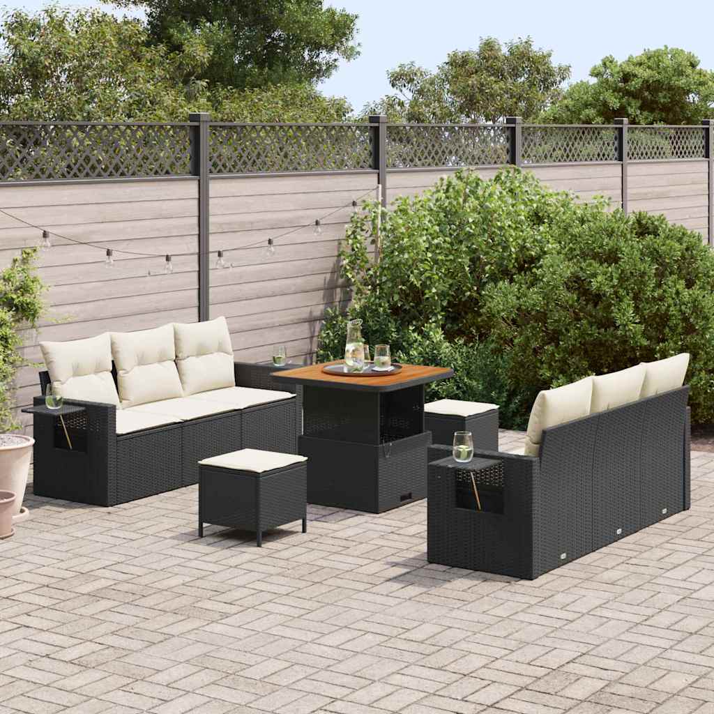 vidaXL Zestaw Sof na Ogród z poduszką 9 pcs Czarny i kremowy