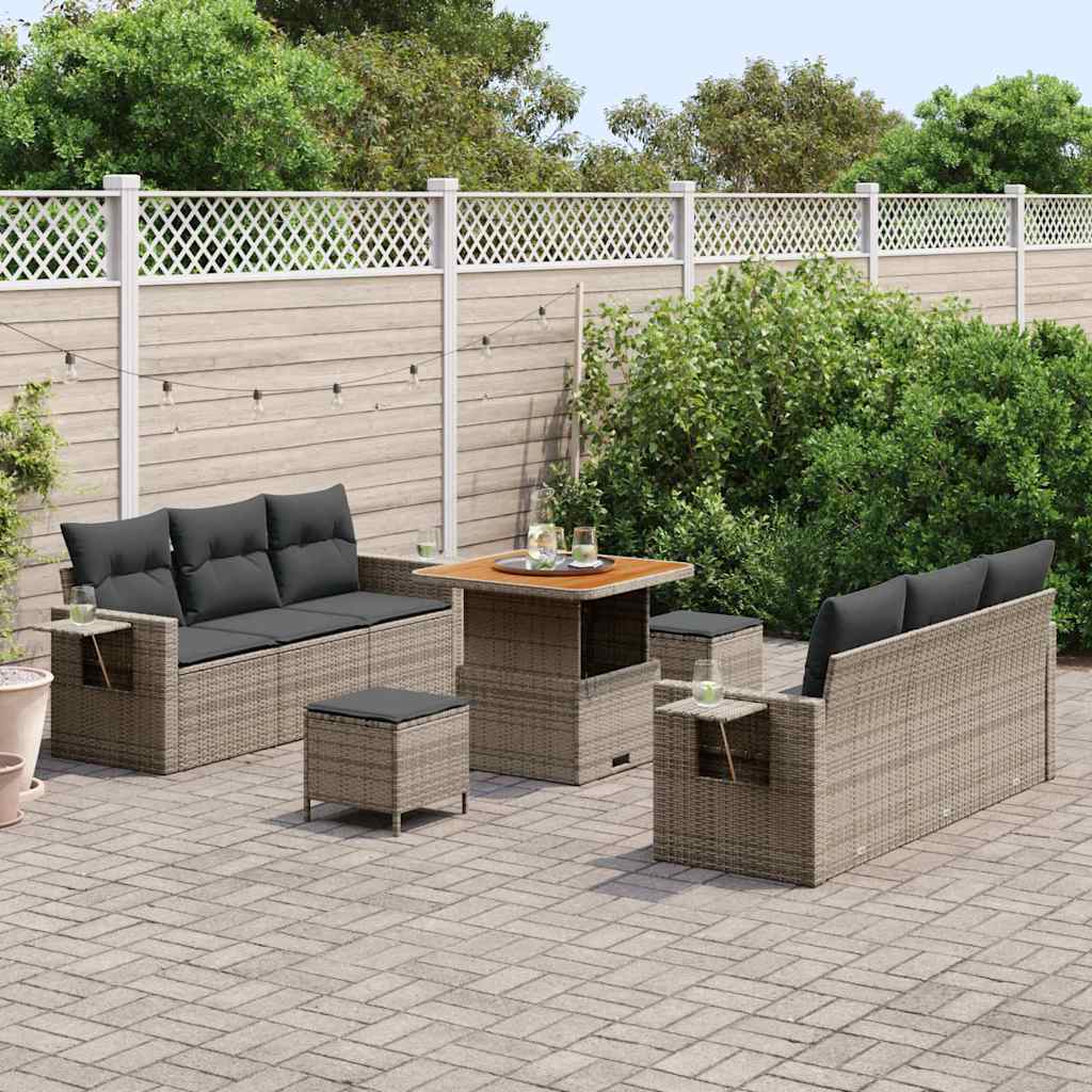 vidaXL Zestaw Sof na Ogród z poduszką z przechowywaniem 9 pcs Szary