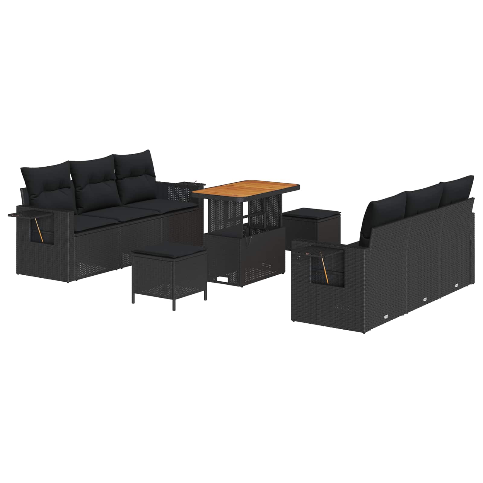 vidaXL Zestaw Sof na Ogród z poduszką z przechowywaniem 9 pcs Czarny