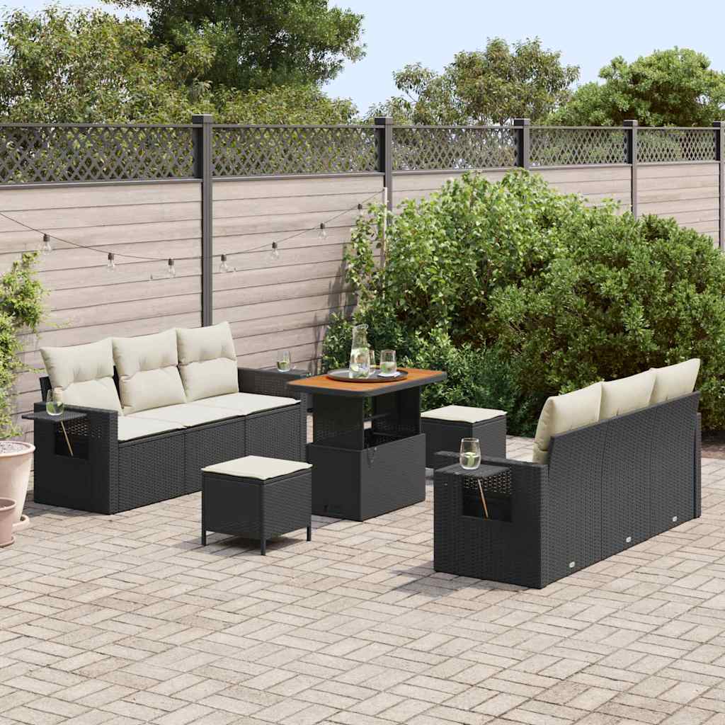 vidaXL Zestaw Sof na Ogród z poduszką 9 pcs Czarny i kremowy