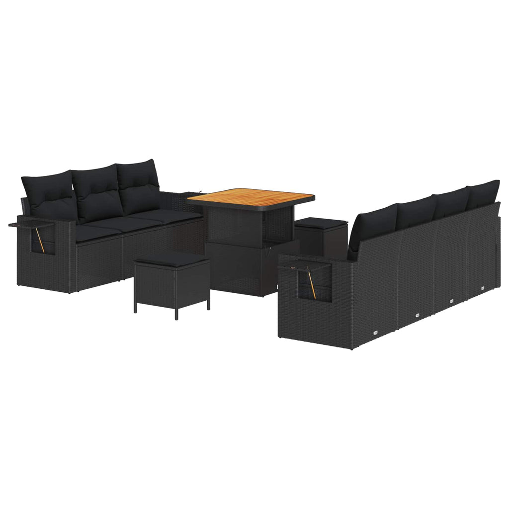 vidaXL Zestaw Sof na Ogród z poduszką z przechowywaniem 10 pcs Czarny