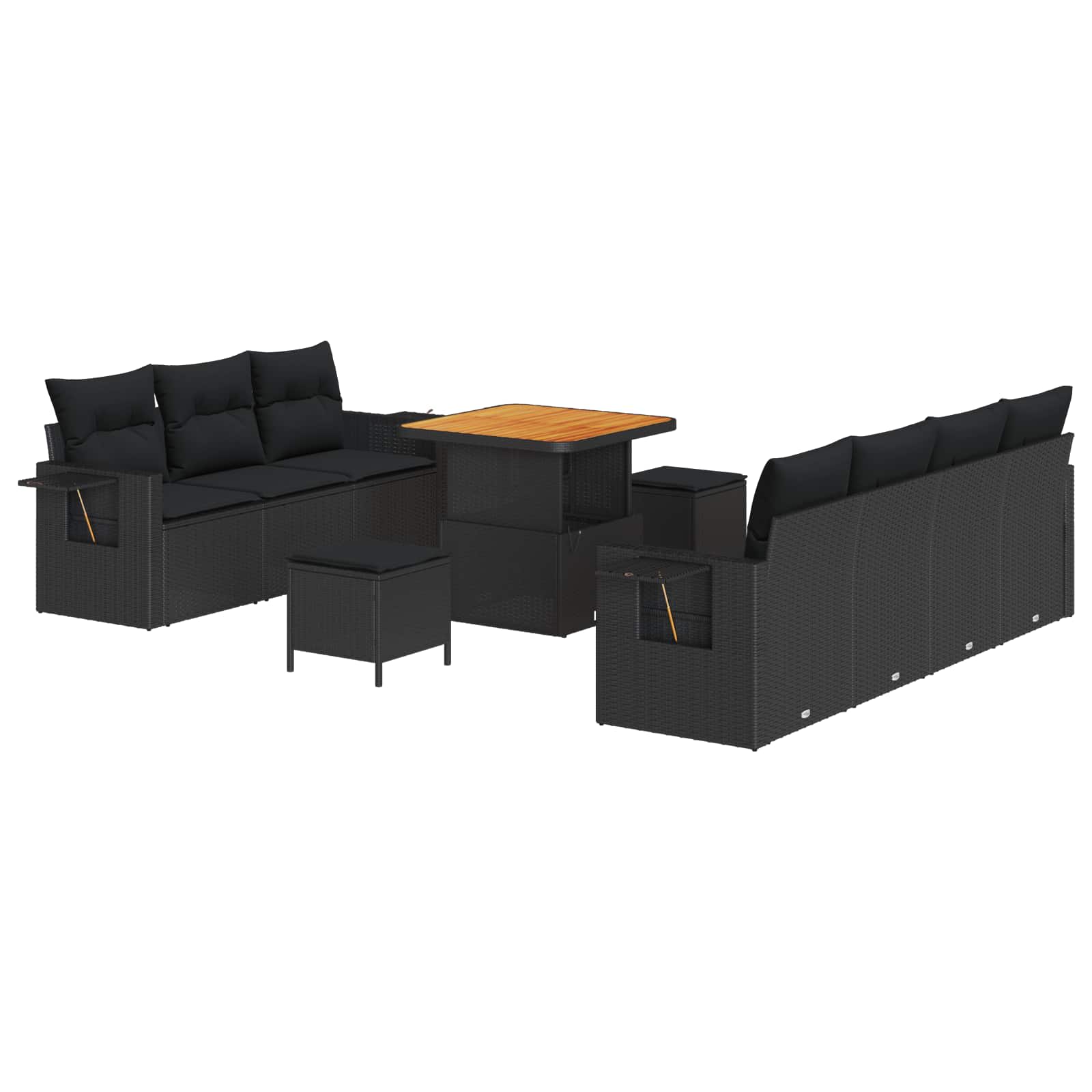 vidaXL Zestaw Sof na Ogród z poduszką z przechowywaniem 10 pcs Czarny