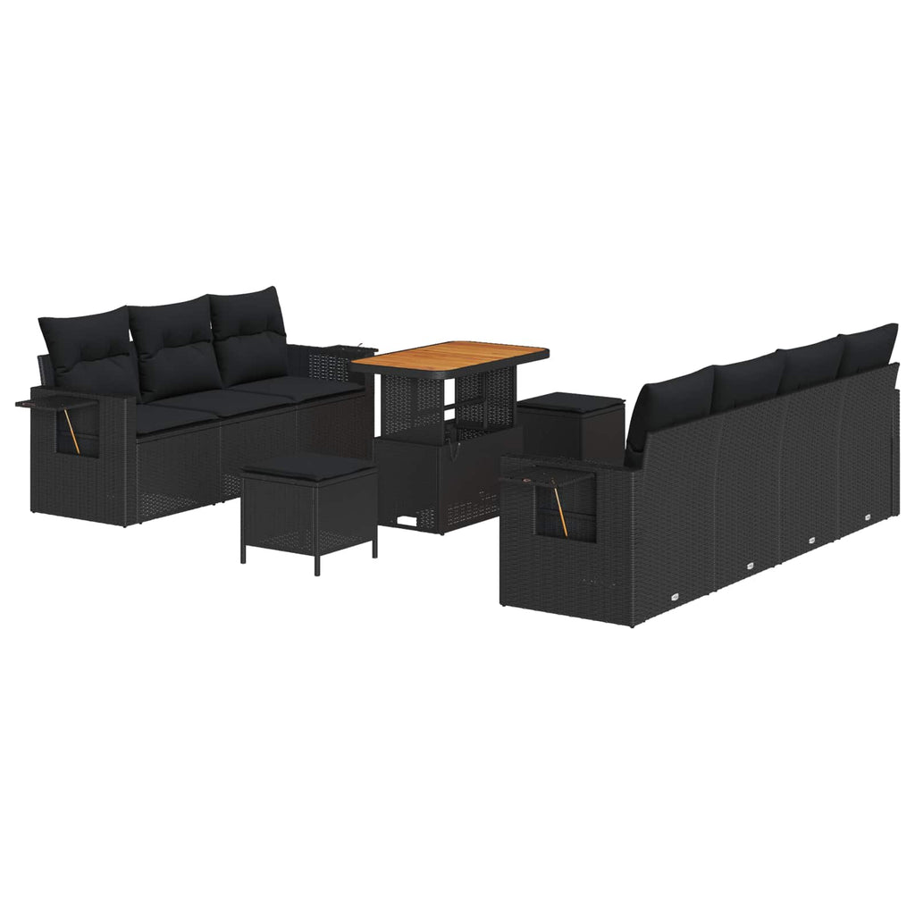 vidaXL Zestaw Sof na Ogród z poduszką z przechowywaniem 10 pcs Czarny
