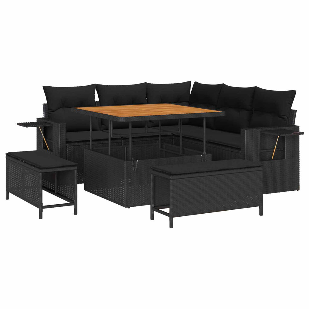 vidaXL Zestaw Sof na Ogród z poduszką 9 pcs Czarny polirattan