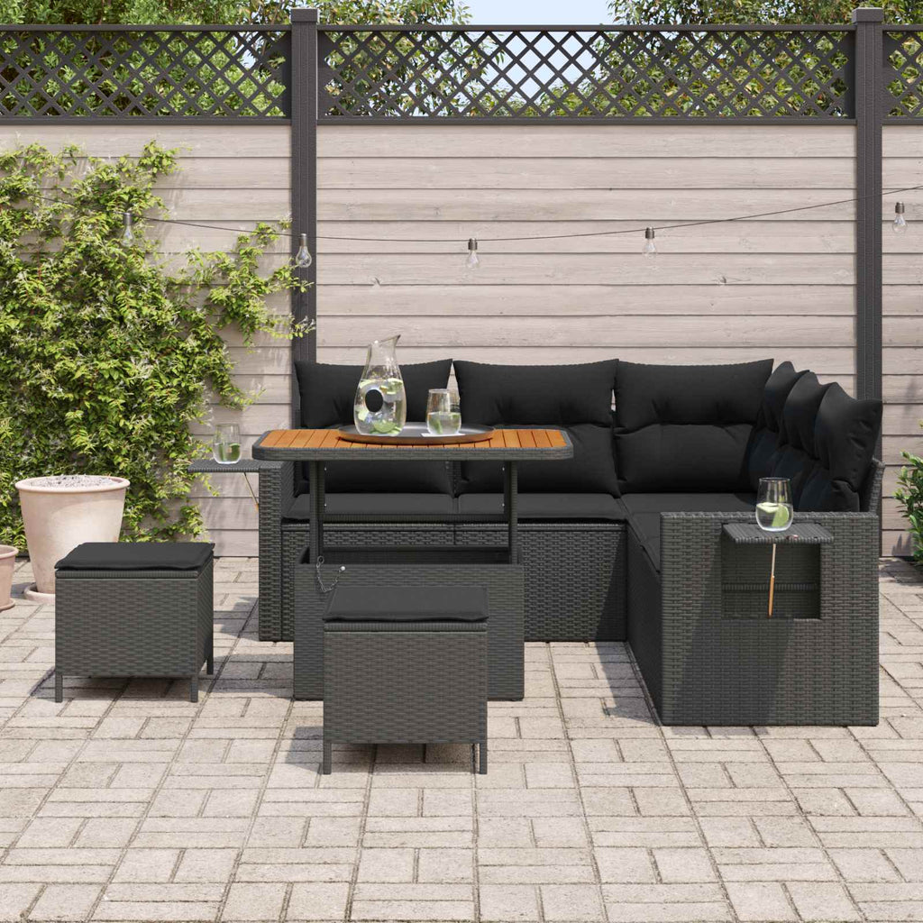 vidaXL Zestaw Sof na Ogród z poduszką 9 pcs Czarny polirattan