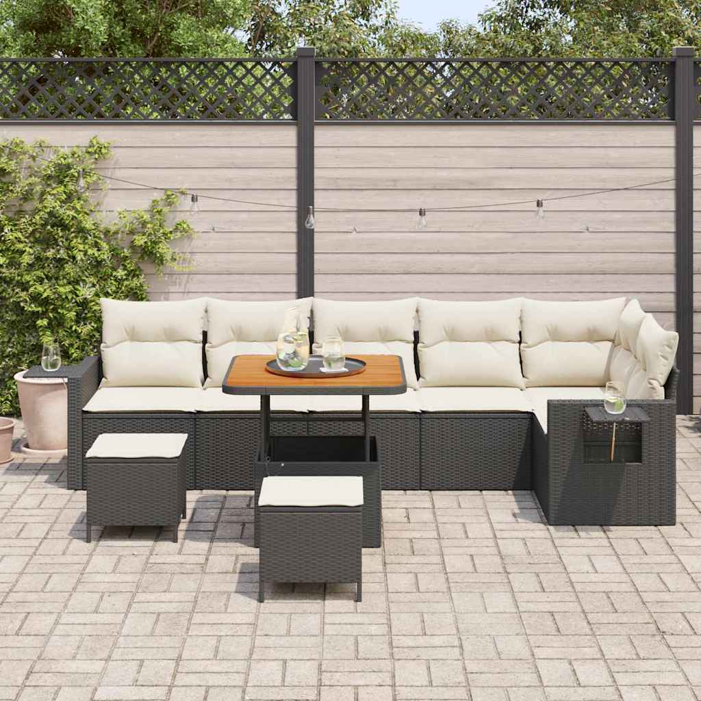 vidaXL Zestaw Sof na Ogród 11 pcs Czarny i kremowy polirattan