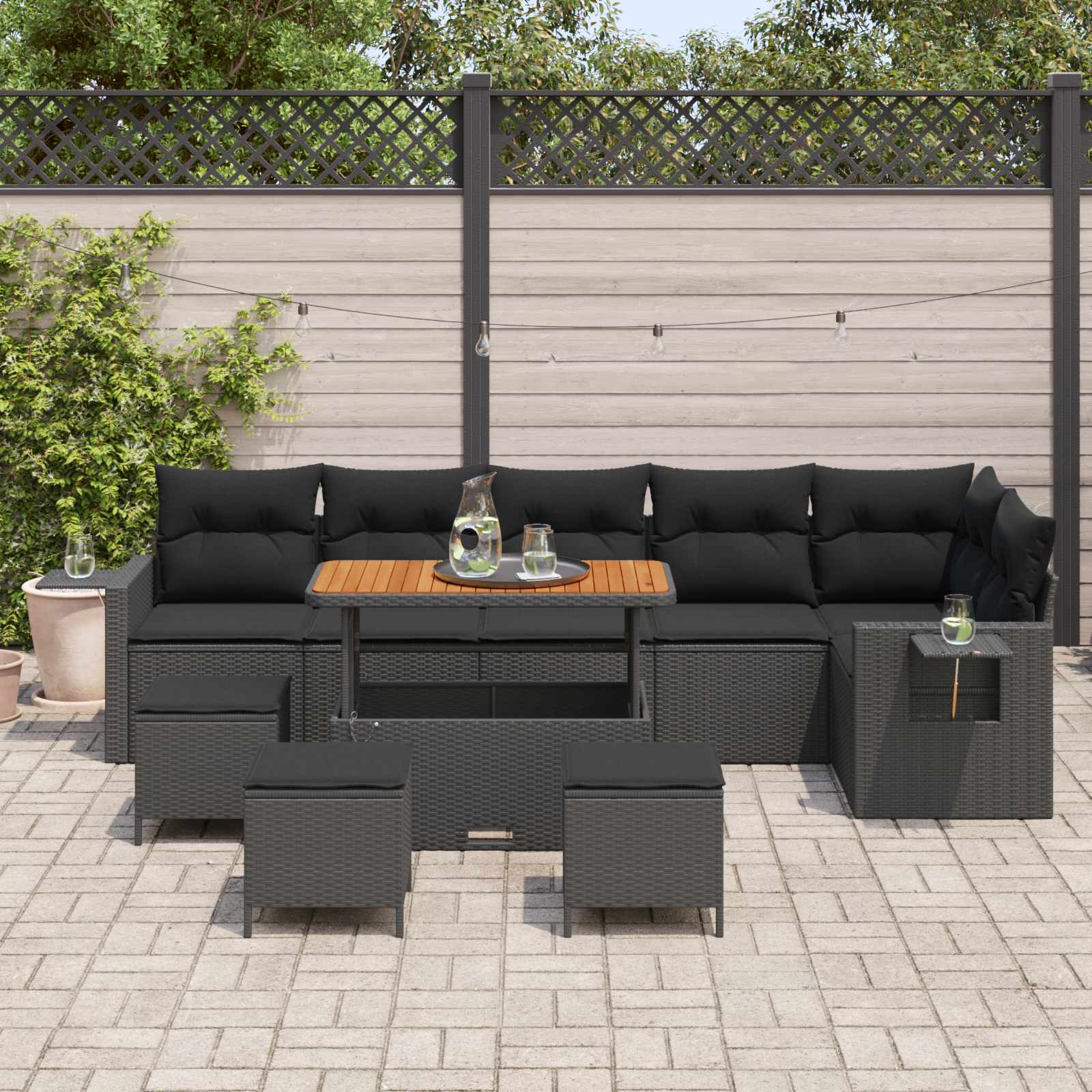 vidaXL Zestaw Sof na Ogród z poduszką 12 pcs Czarny polirattan