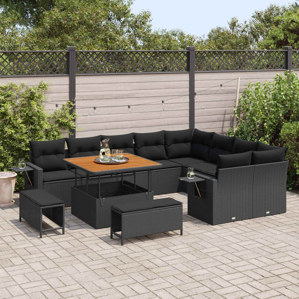 vidaXL Zestaw Sof na Ogród z poduszką 13 pcs Czarny polirattan